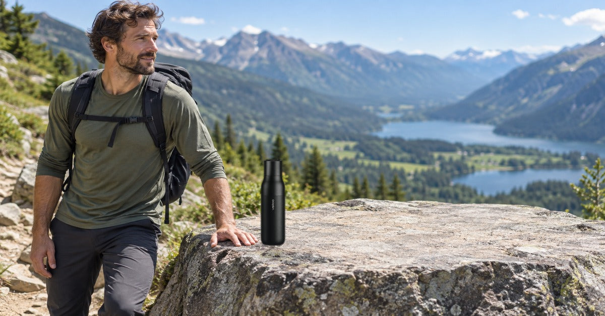 VSITOO s2-filtered-water-bottle in a lifestyle trail scene