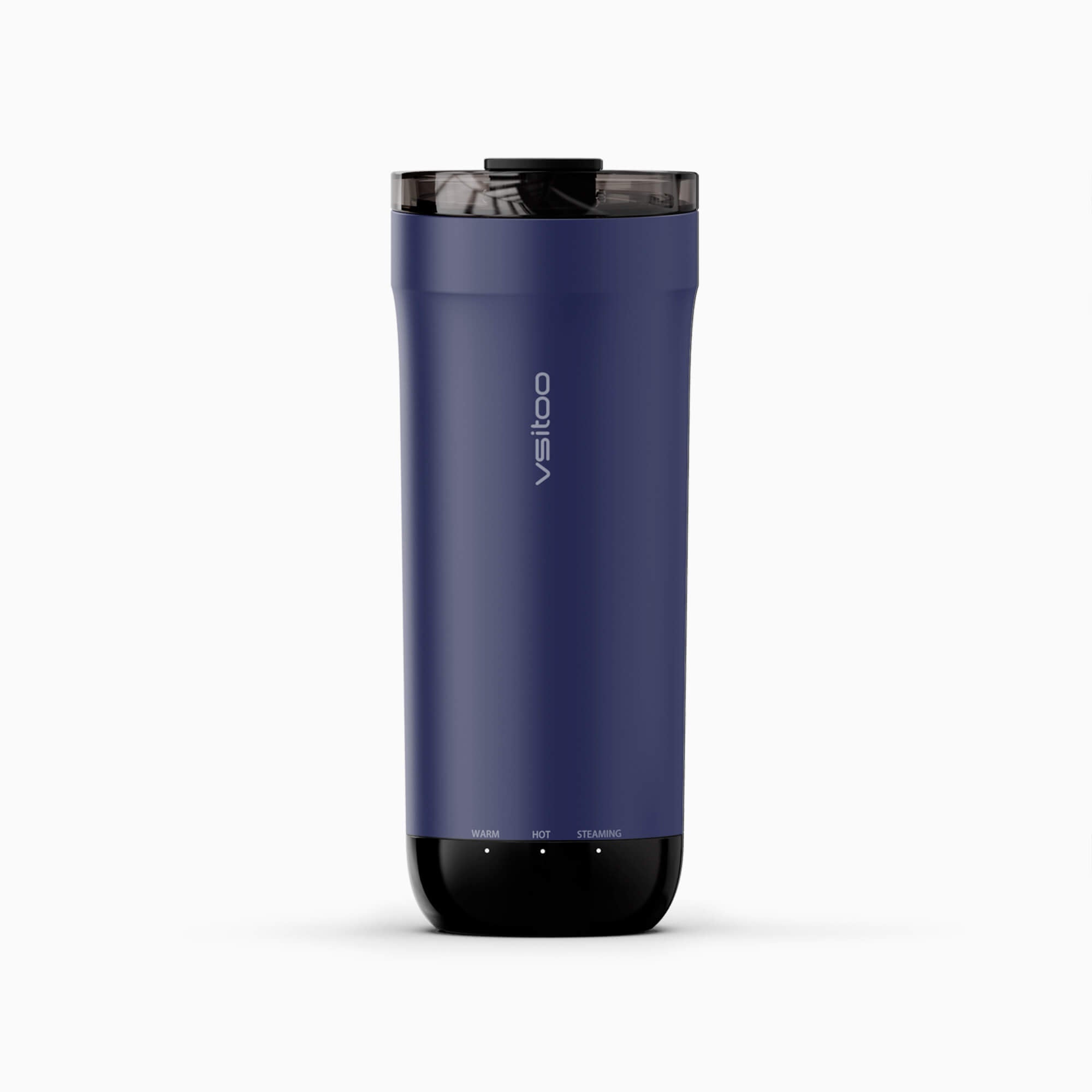 Self heating travel mug S5 15oz with temperature display, car cup holder fit, blue