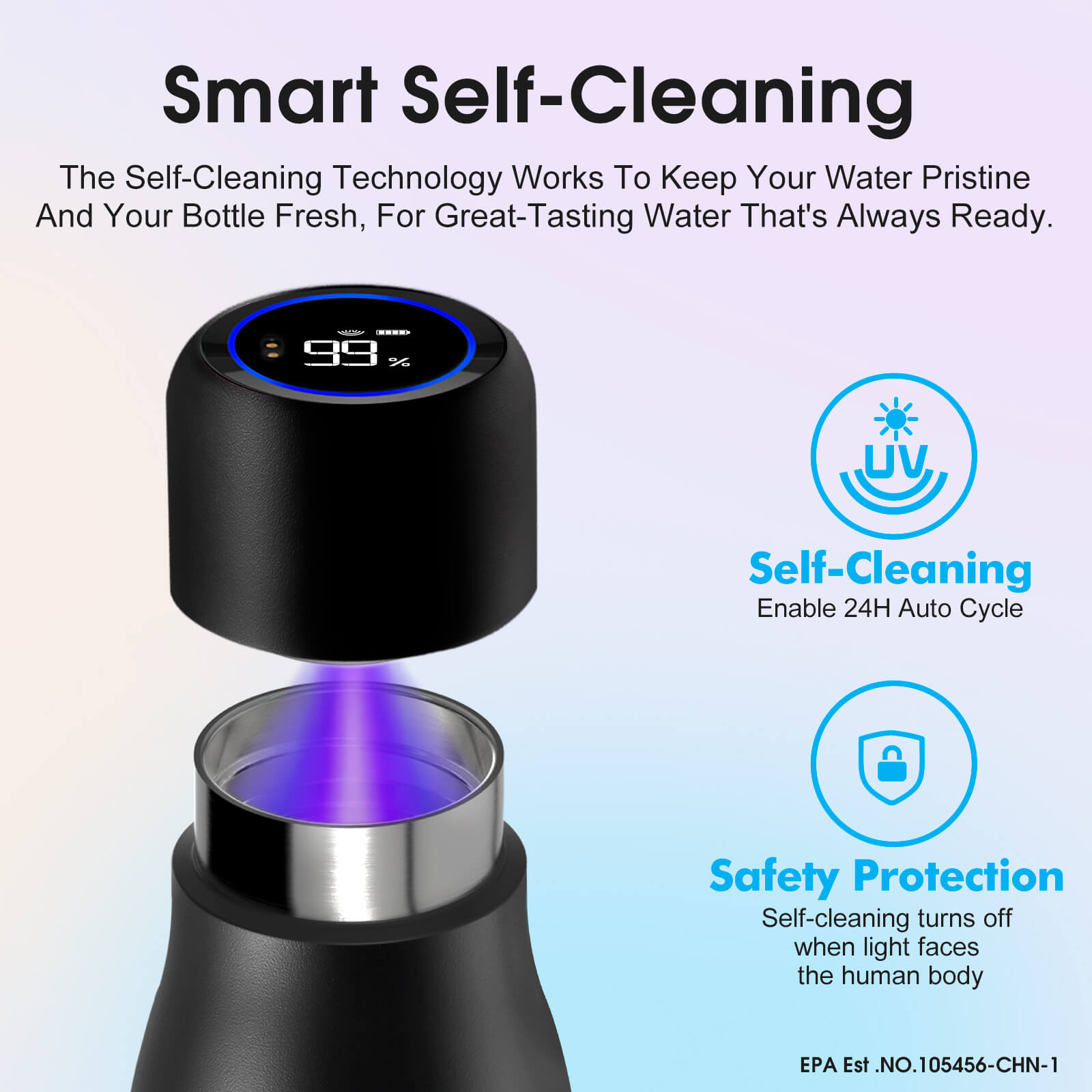 Self cleaning UV water bottle S1 - product detail view 24