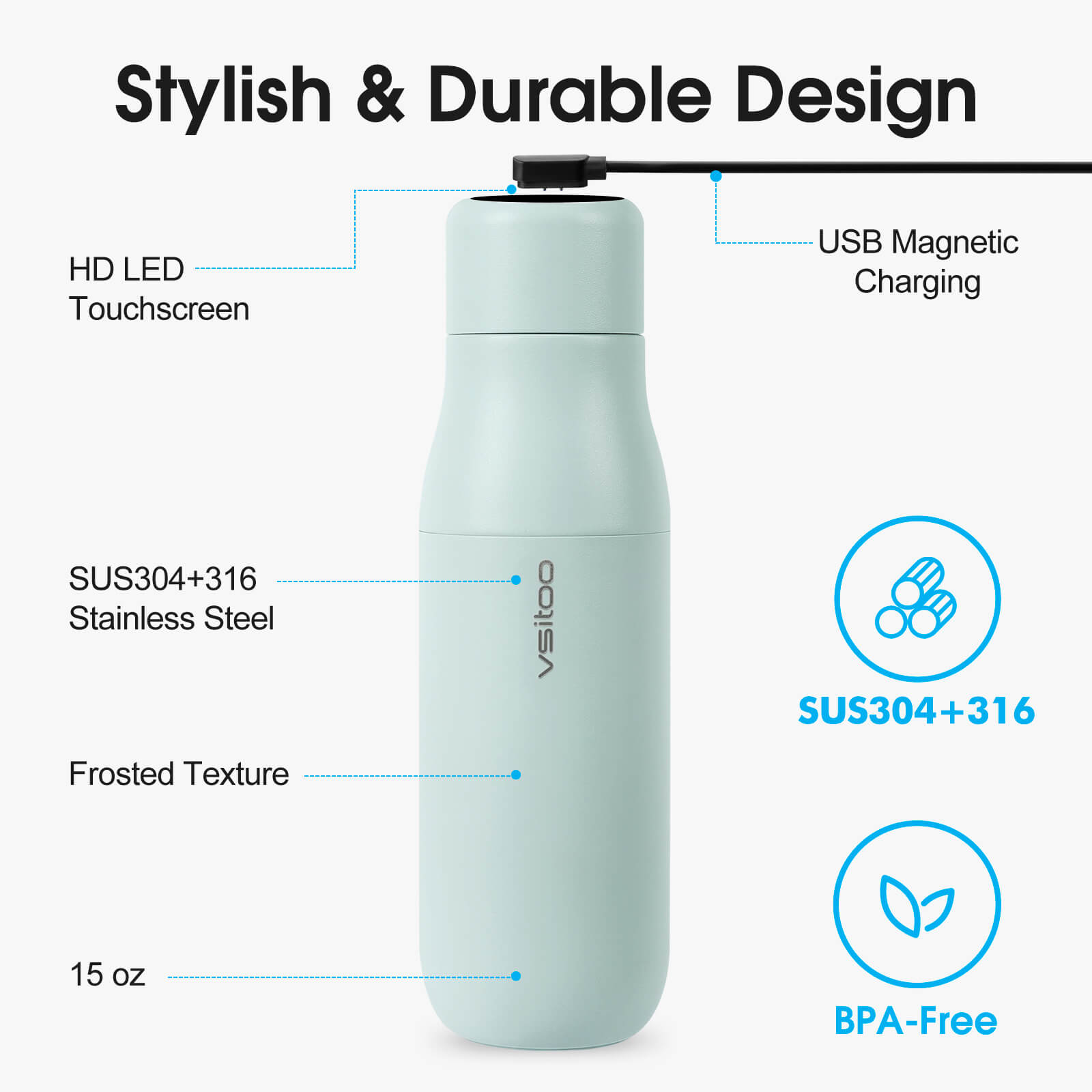 Self cleaning UV water bottle S1 - product detail view 7
