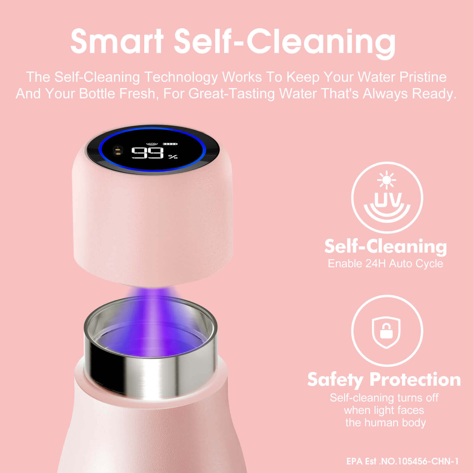 Self cleaning UV water bottle S1 - product detail view 14