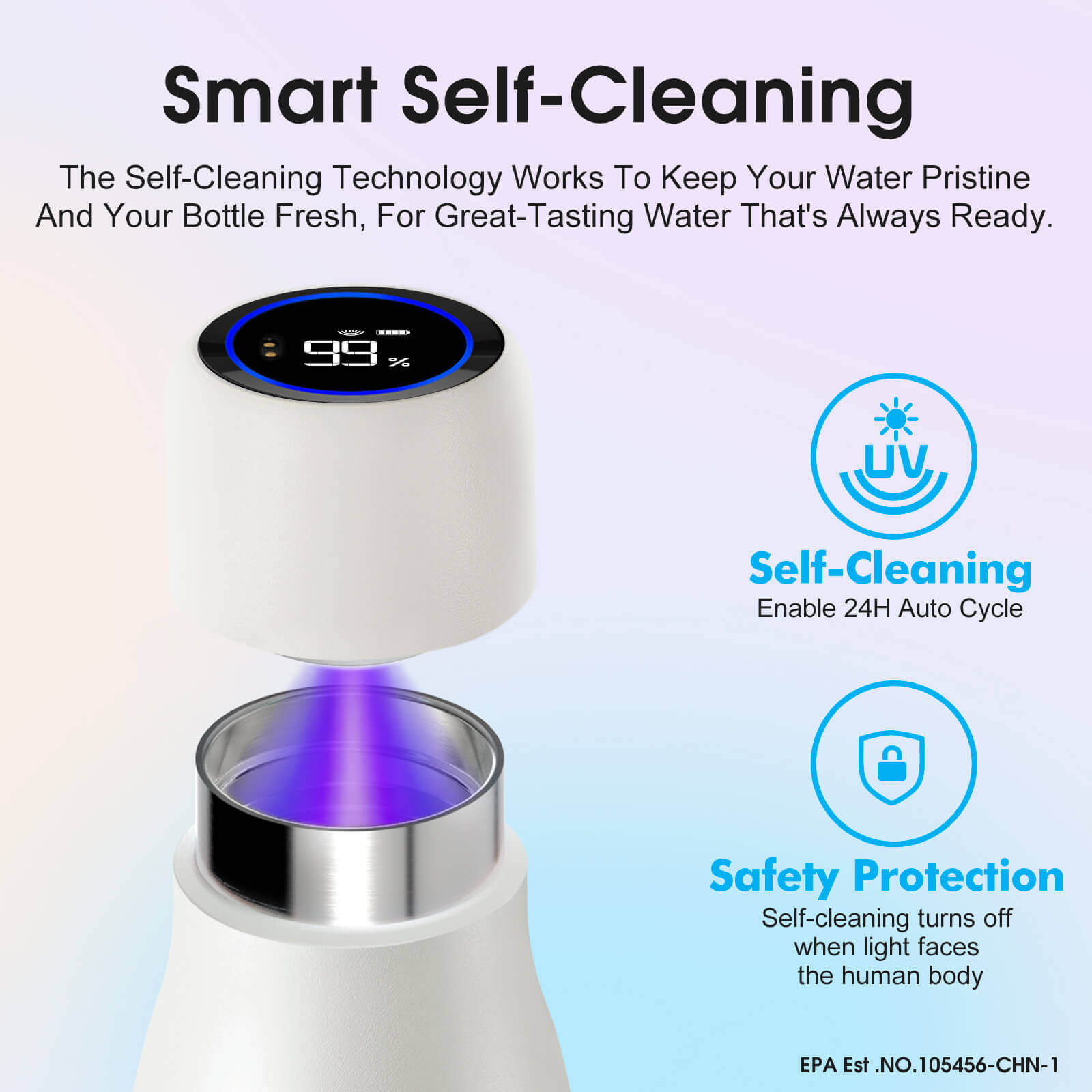 Self cleaning UV water bottle S1 - product detail view 34