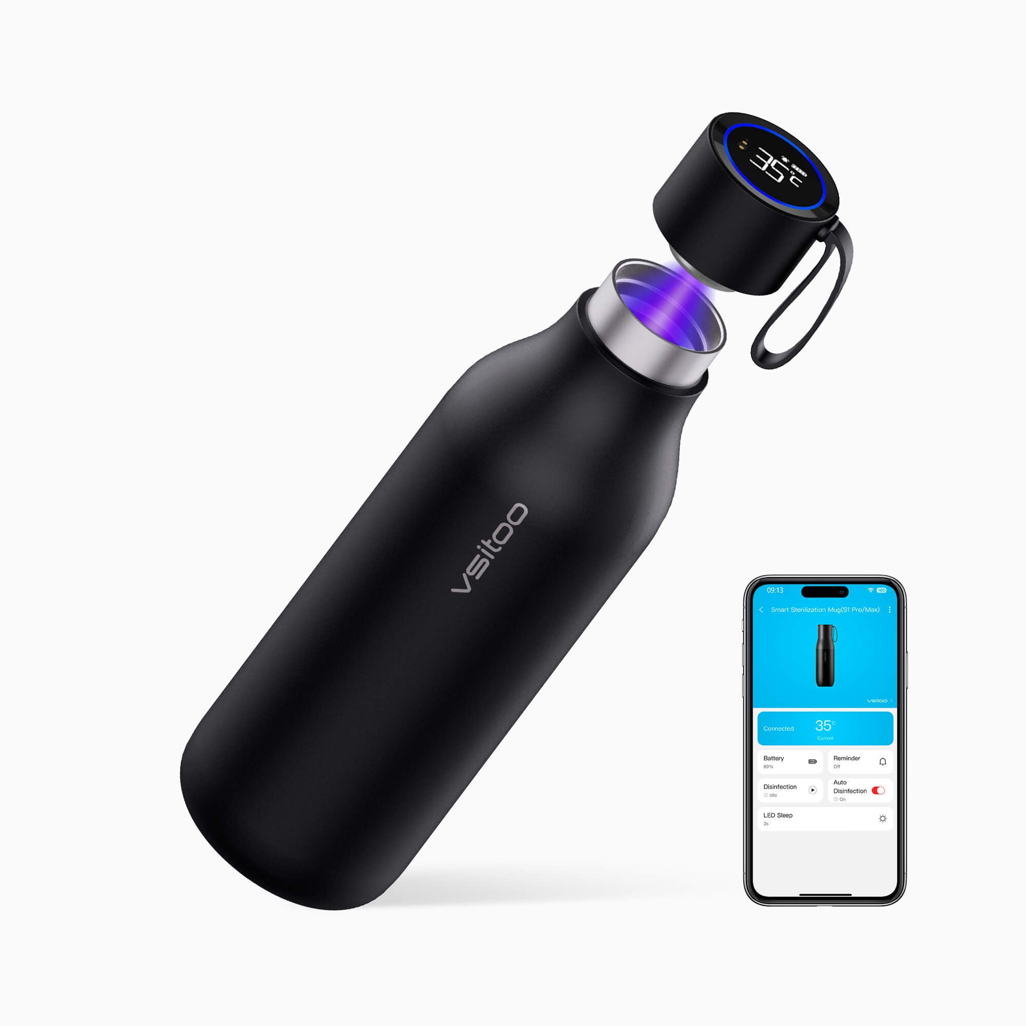 Large self cleaning water bottle S1 Max - alternate angle