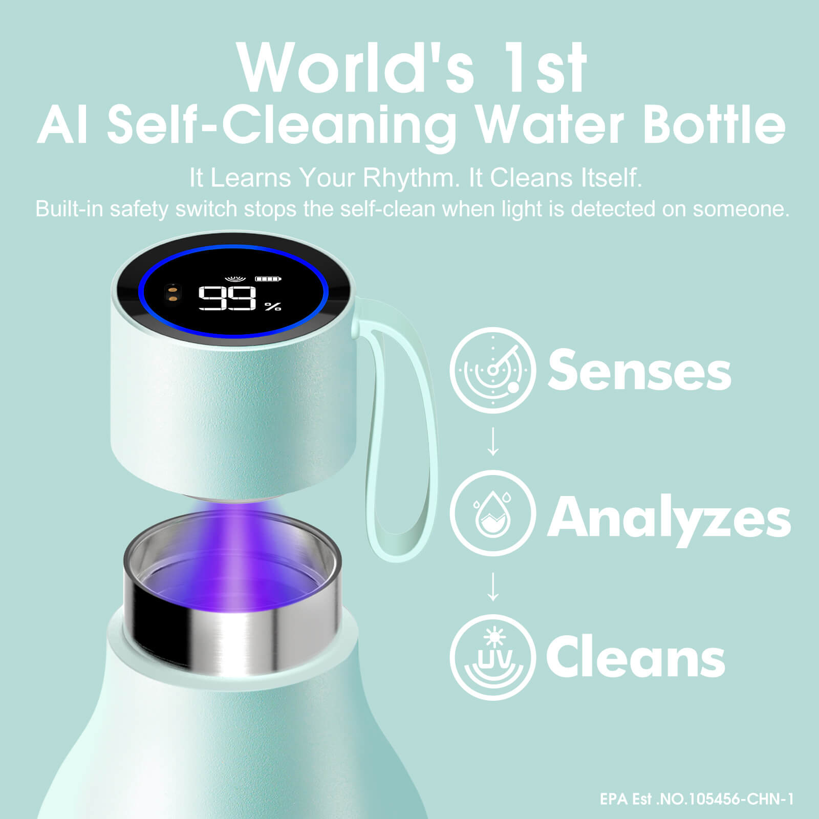 Large self cleaning water bottle S1 Max - product detail view 34