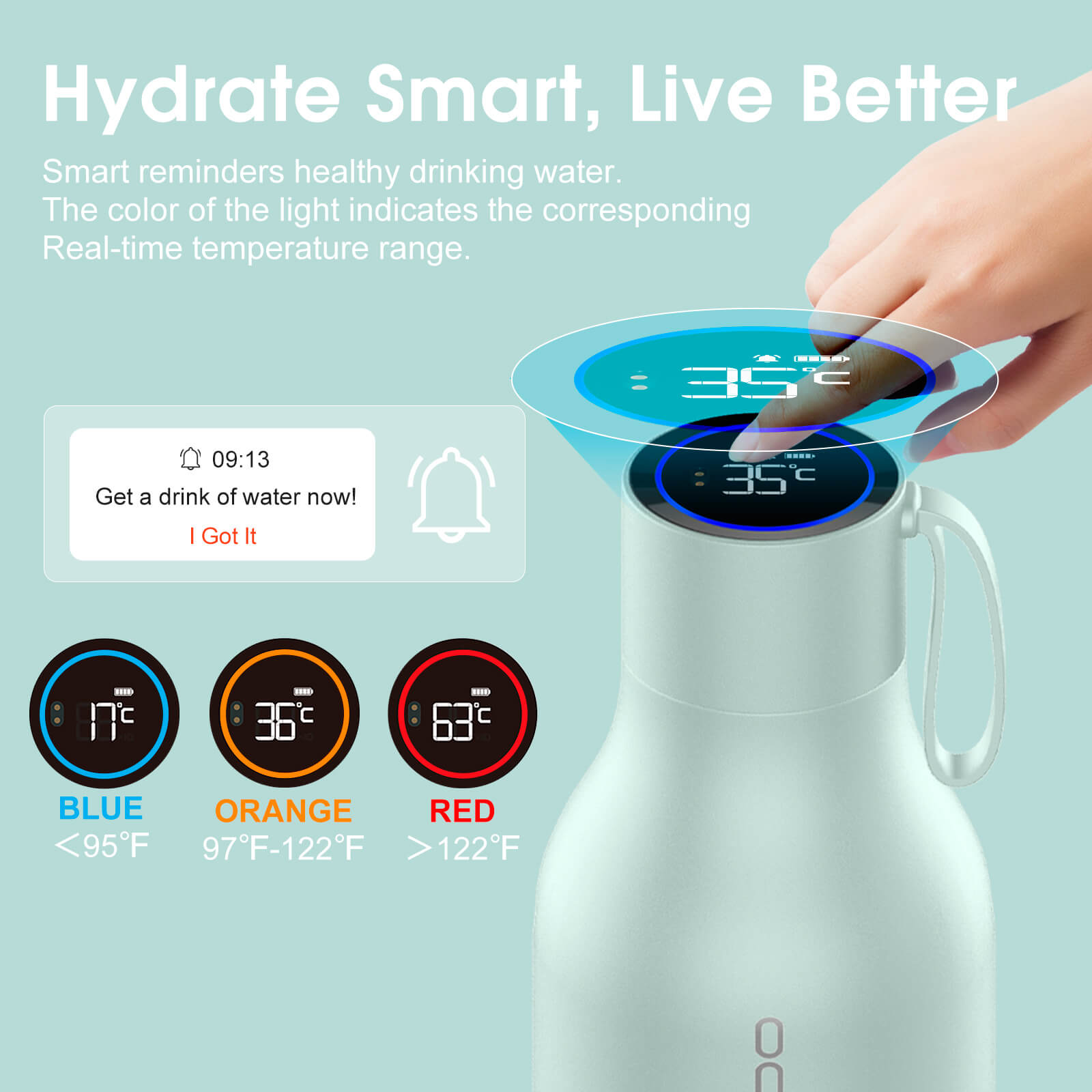Large self cleaning water bottle S1 Max - product detail view 35