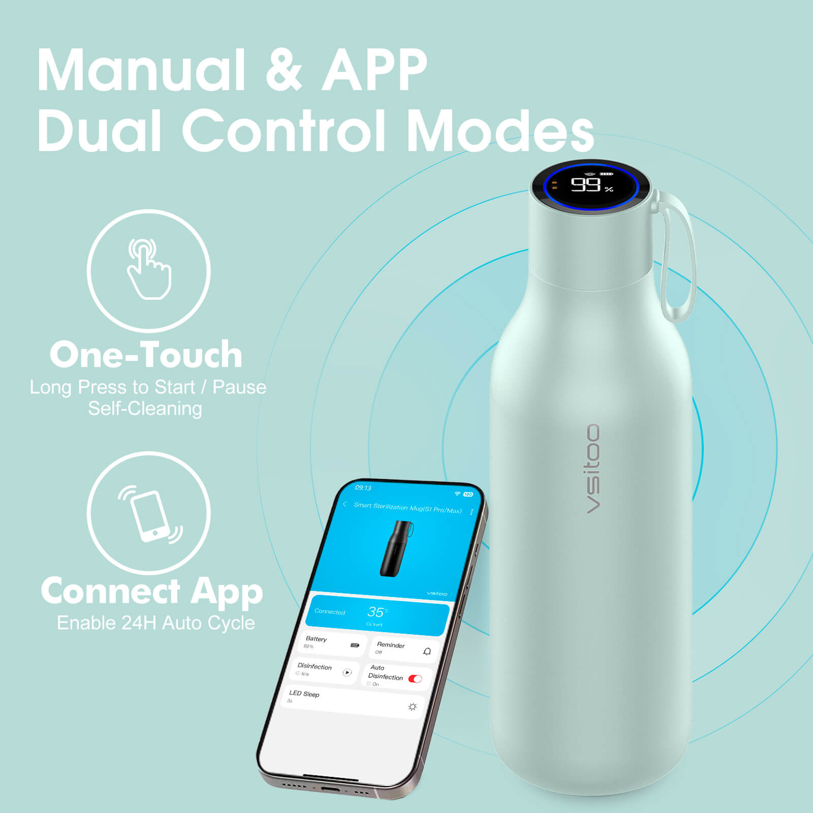 Large self cleaning water bottle S1 Max - product detail view 36