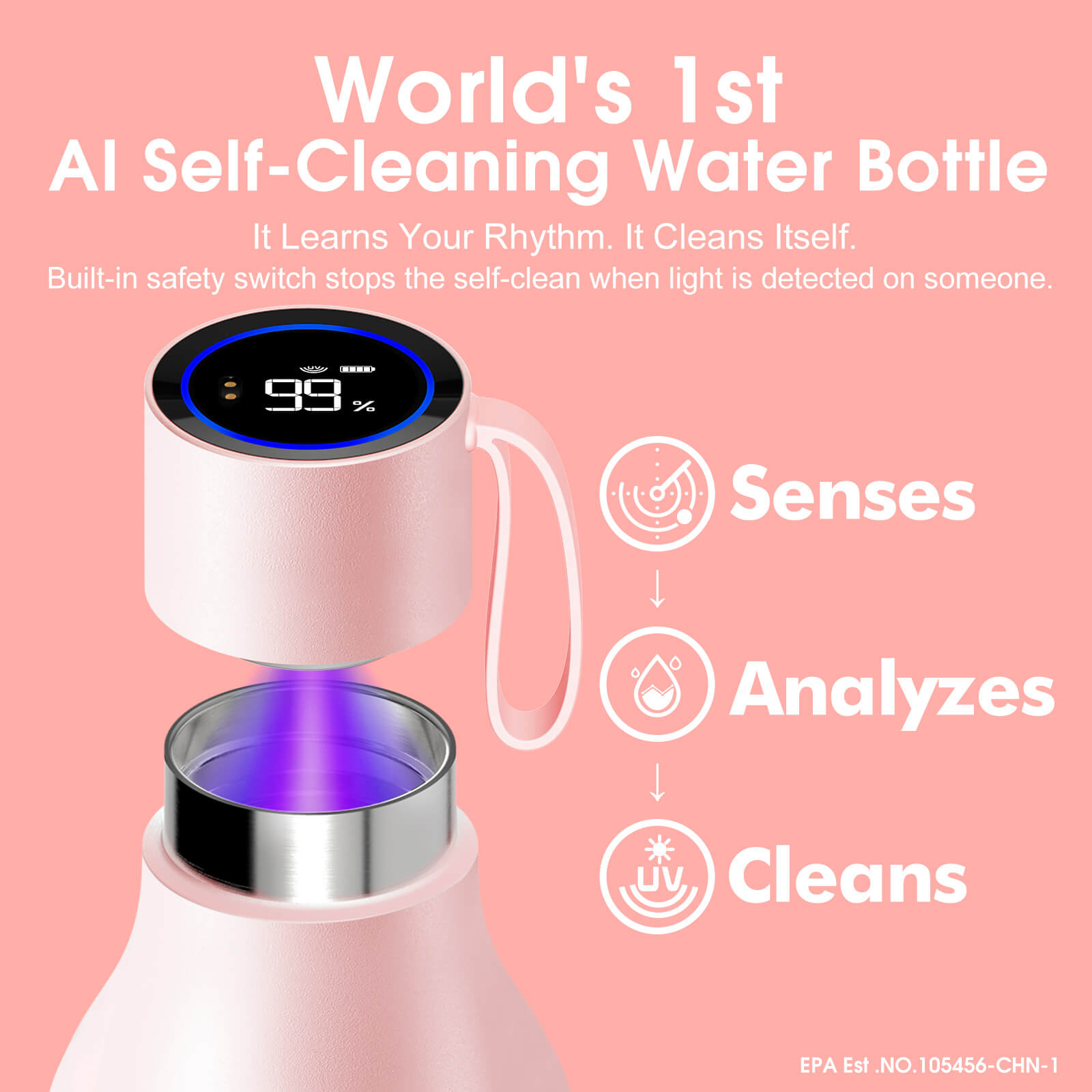 Large self cleaning water bottle S1 Max - product detail view 24