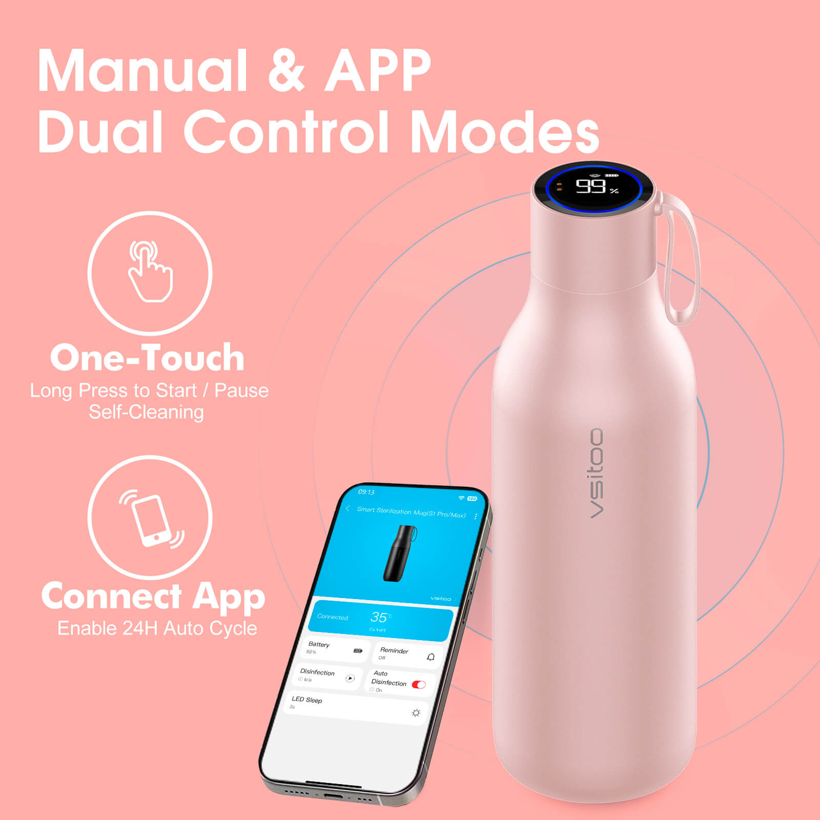 Large self cleaning water bottle S1 Max - product detail view 26