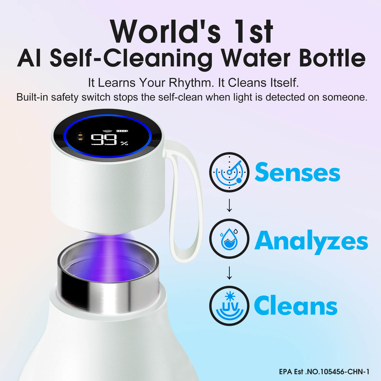 Large self cleaning water bottle S1 Max - product detail view 14