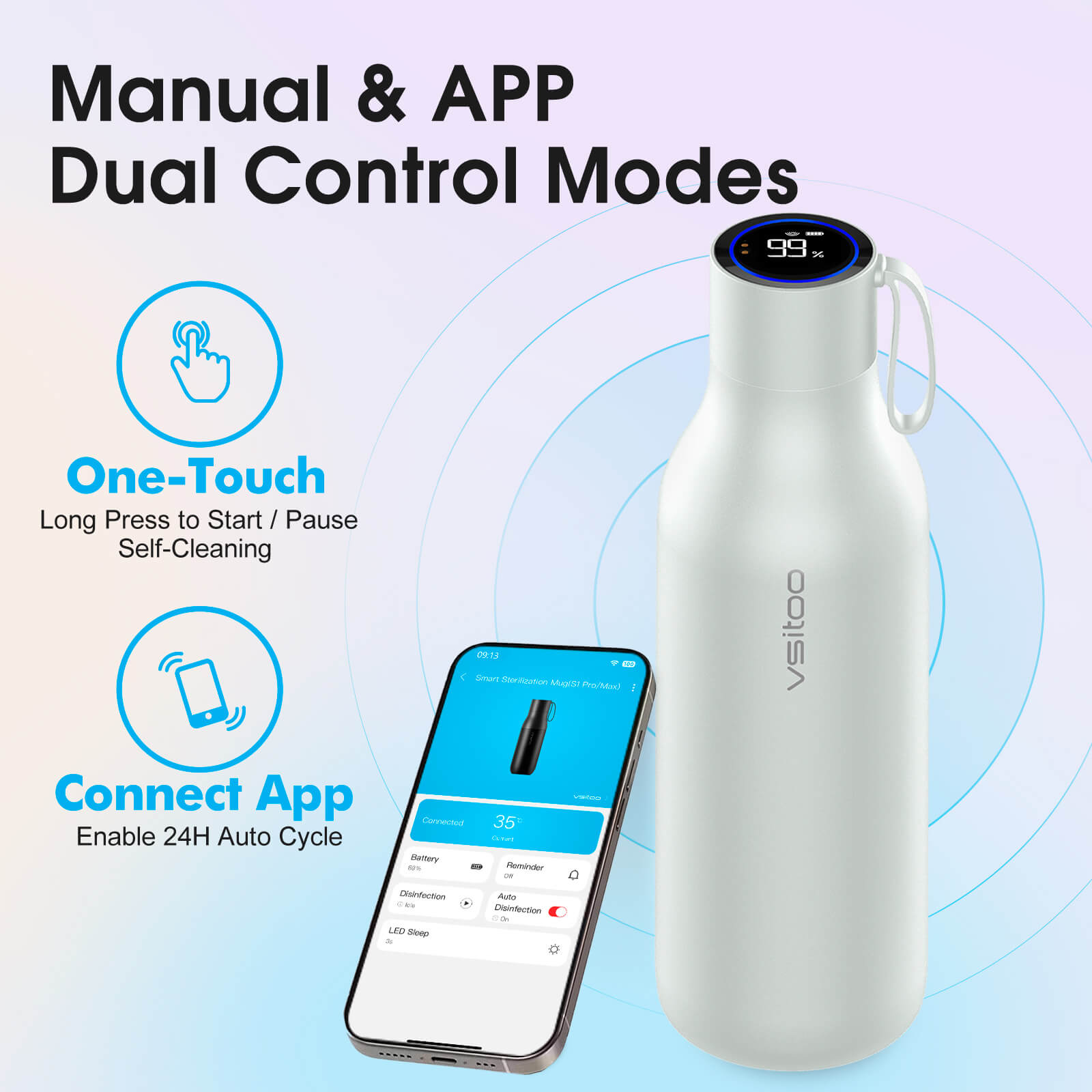 Large self cleaning water bottle S1 Max - product detail view 16