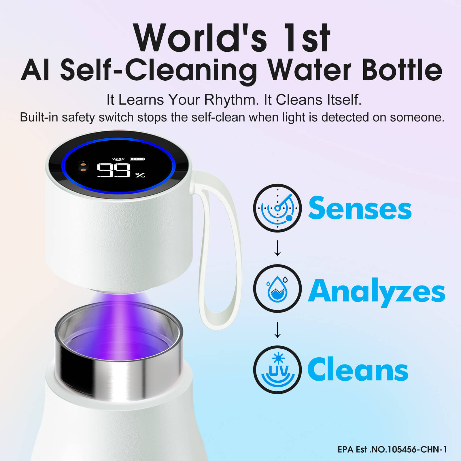 Self cleaning UV water bottle S1 Pro - lifestyle usage scene