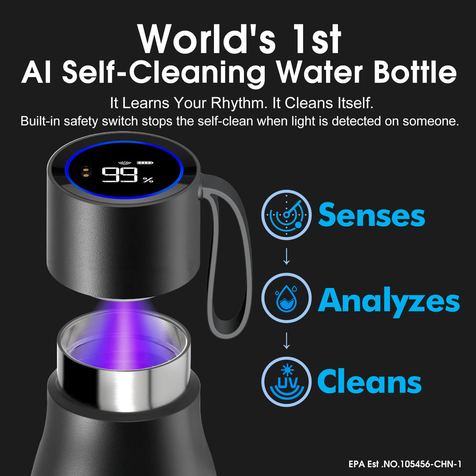 Self cleaning UV water bottle S1 Pro - product detail view 14
