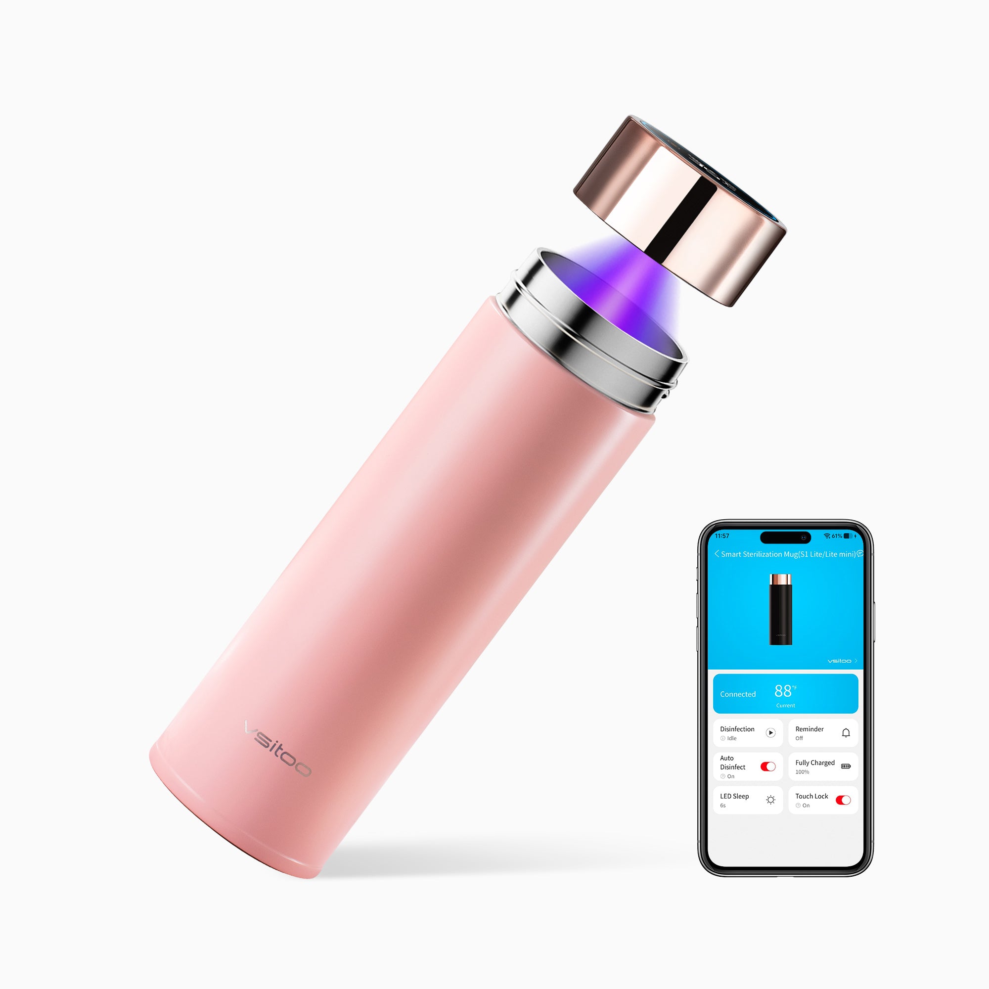 Portable self cleaning water bottle S1 Lite - alternate angle