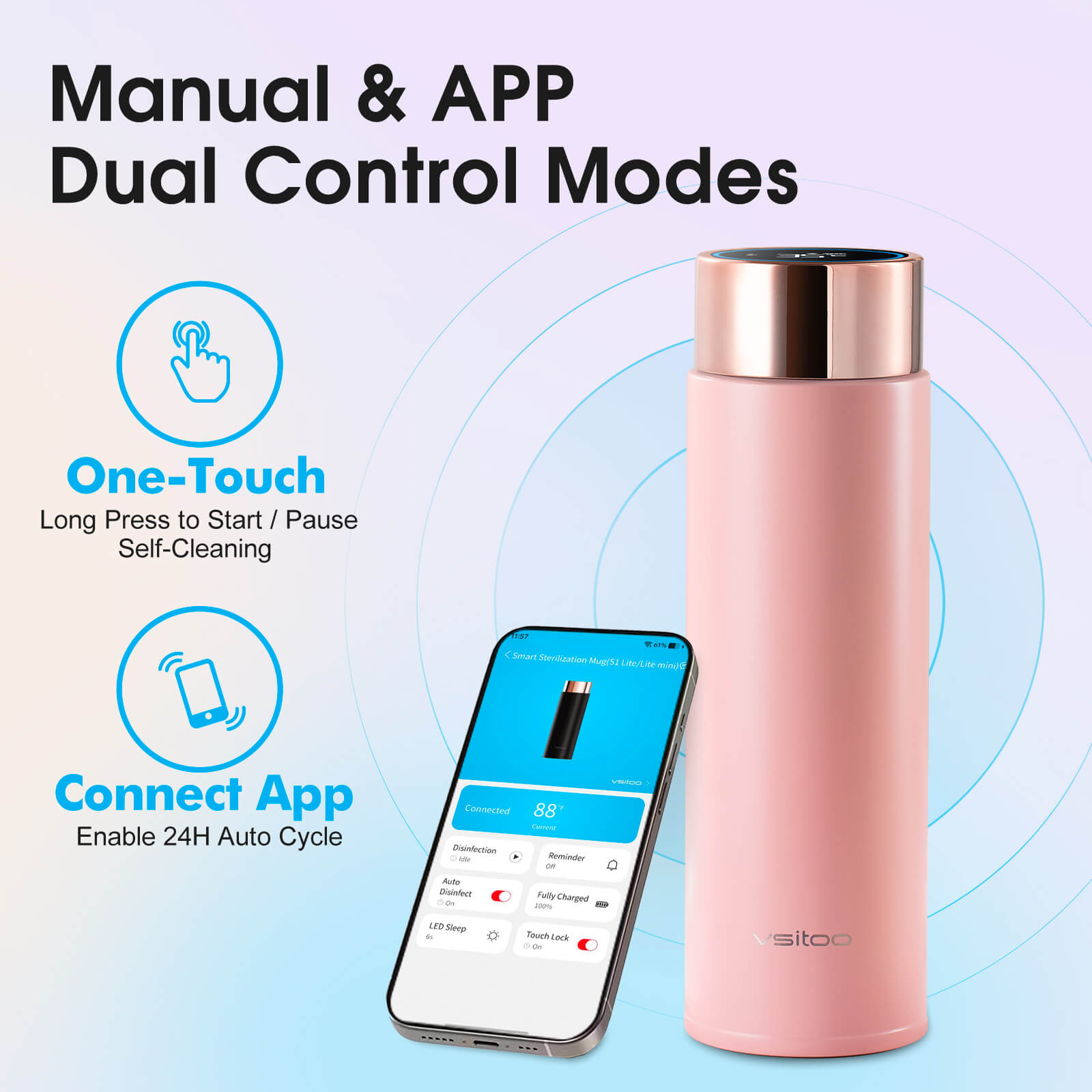 Portable self cleaning water bottle S1 Lite - product detail view 6
