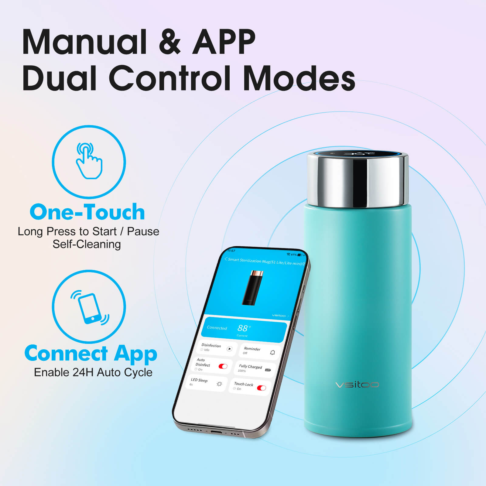 Compact self cleaning water bottle S1 Lite Mini - product detail view 6